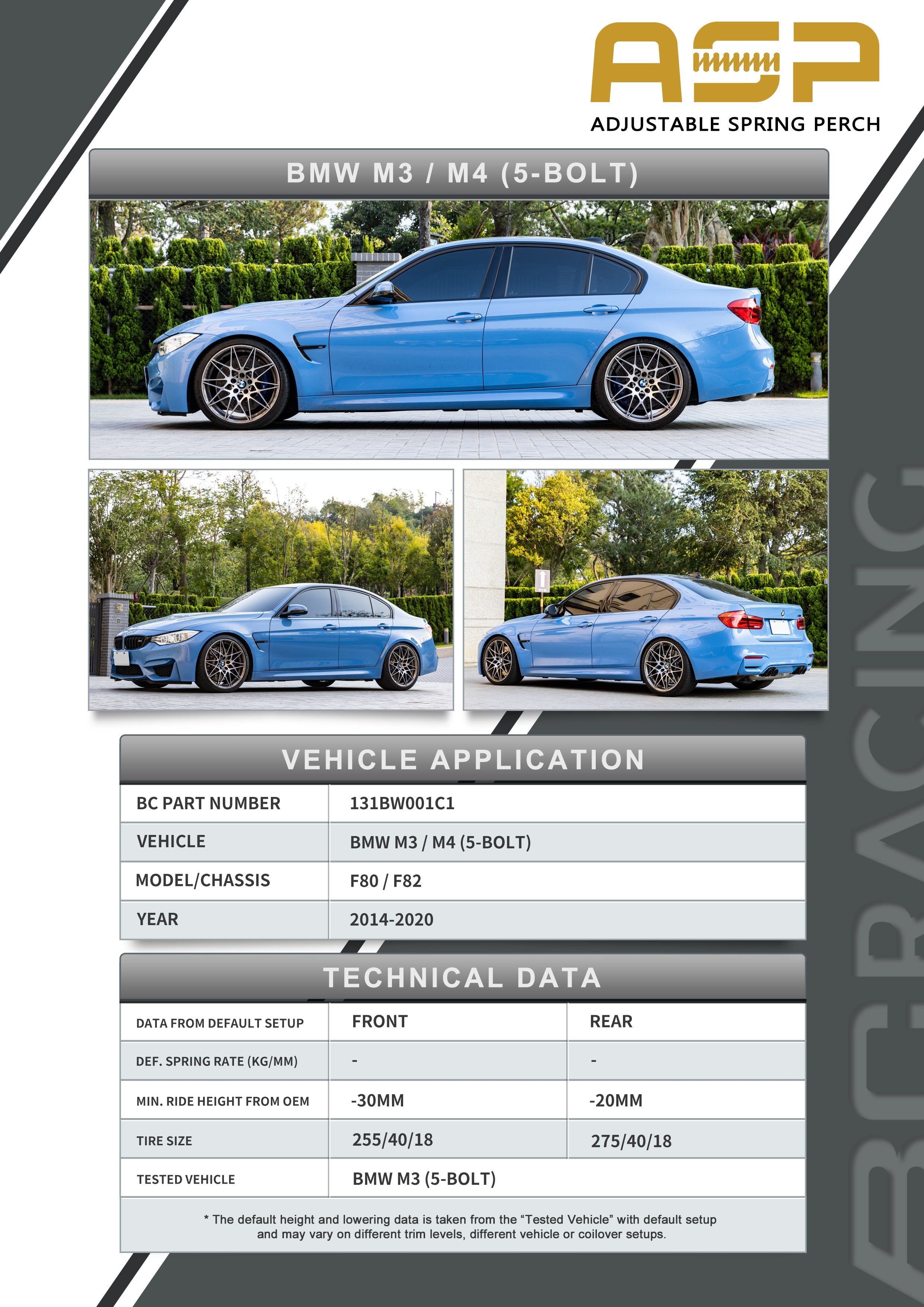 ASP Series: 14-20 BMW M3/M4 5-Bolt Top Plate (With Front Camber)