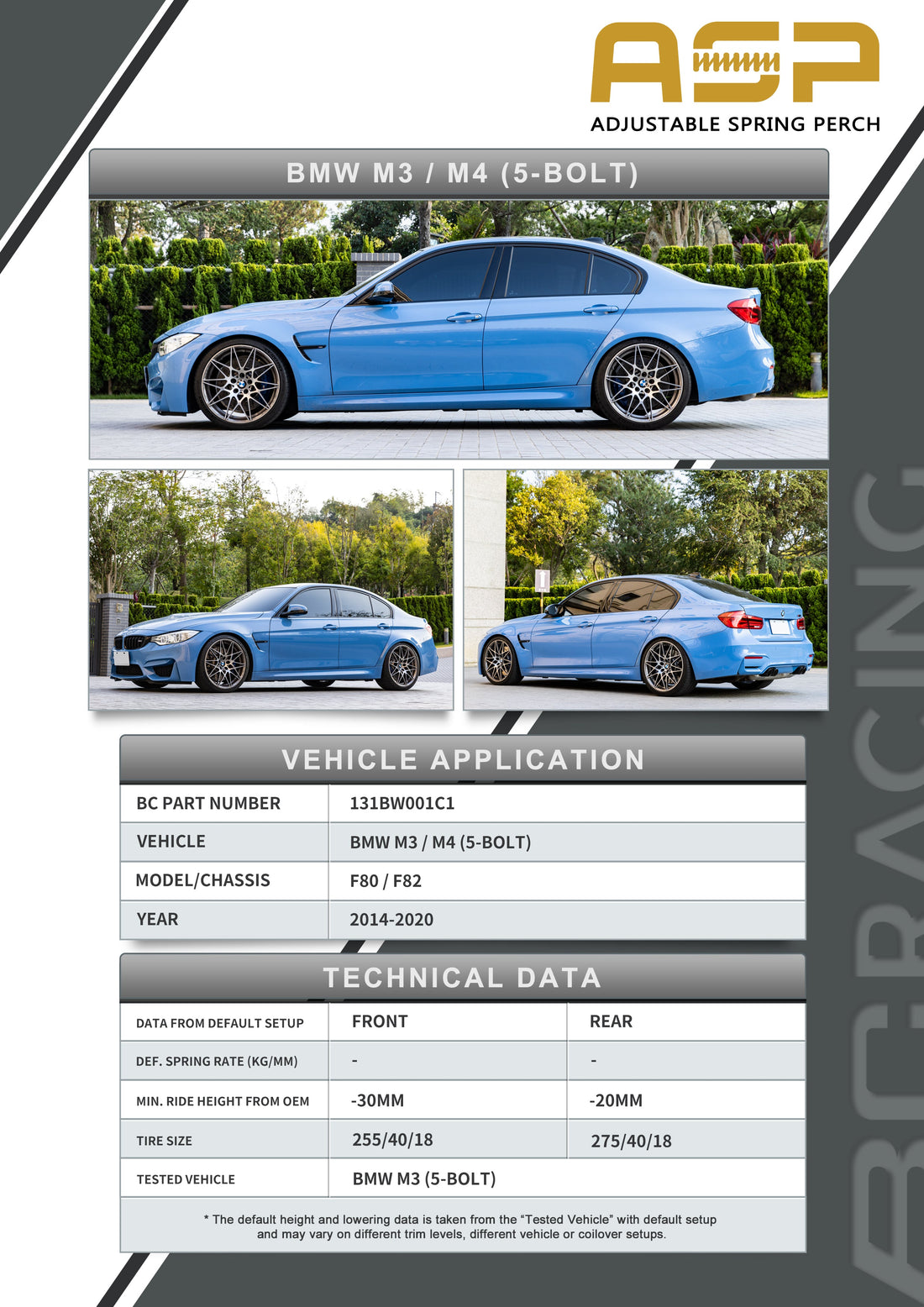 ASP Series: 14-20 BMW M3/M4 5-Bolt Top Plate (With Front Camber)