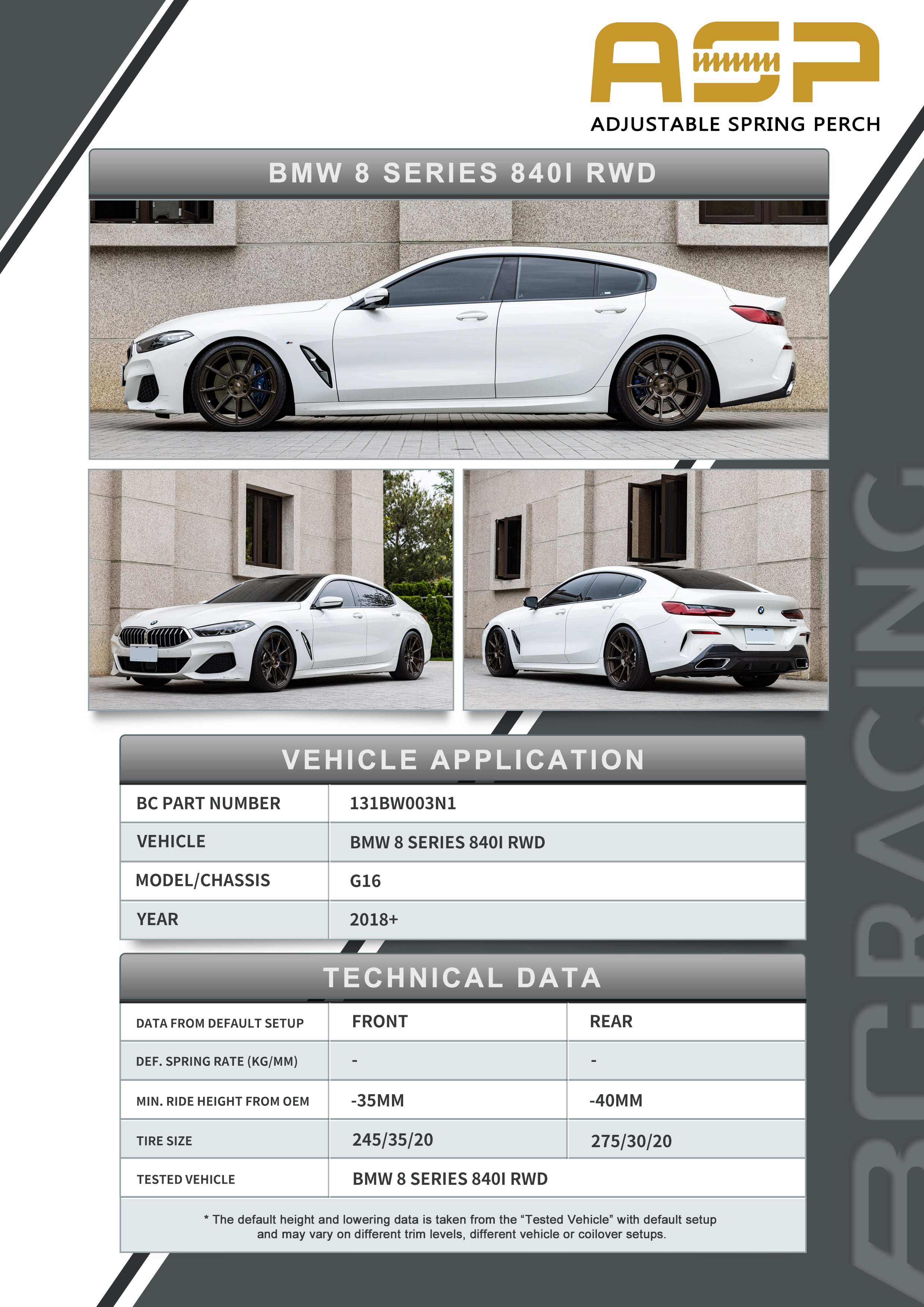 ASP Series: 18- BMW 8 Series 840i RWD (Without Front Camber)