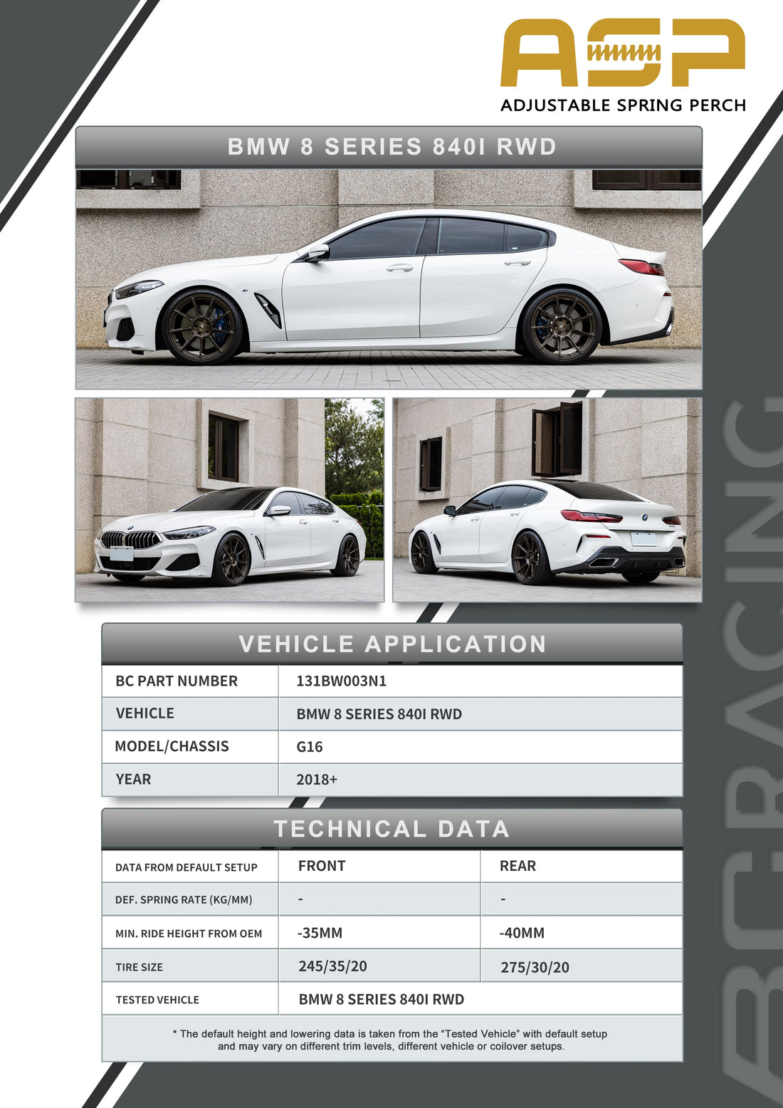 ASP Series: 18- BMW 8 Series 840i RWD (Without Front Camber)