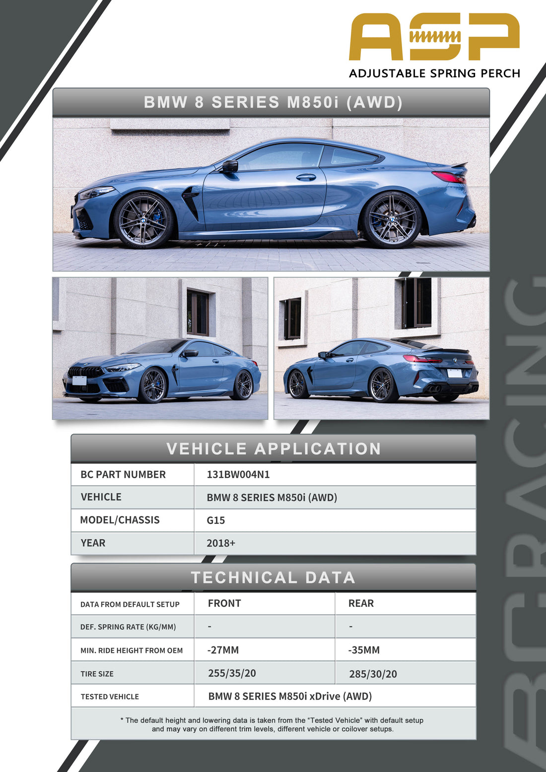 ASP Series: 19- BMW 8 Series M850i AWD (Without Front Camber)