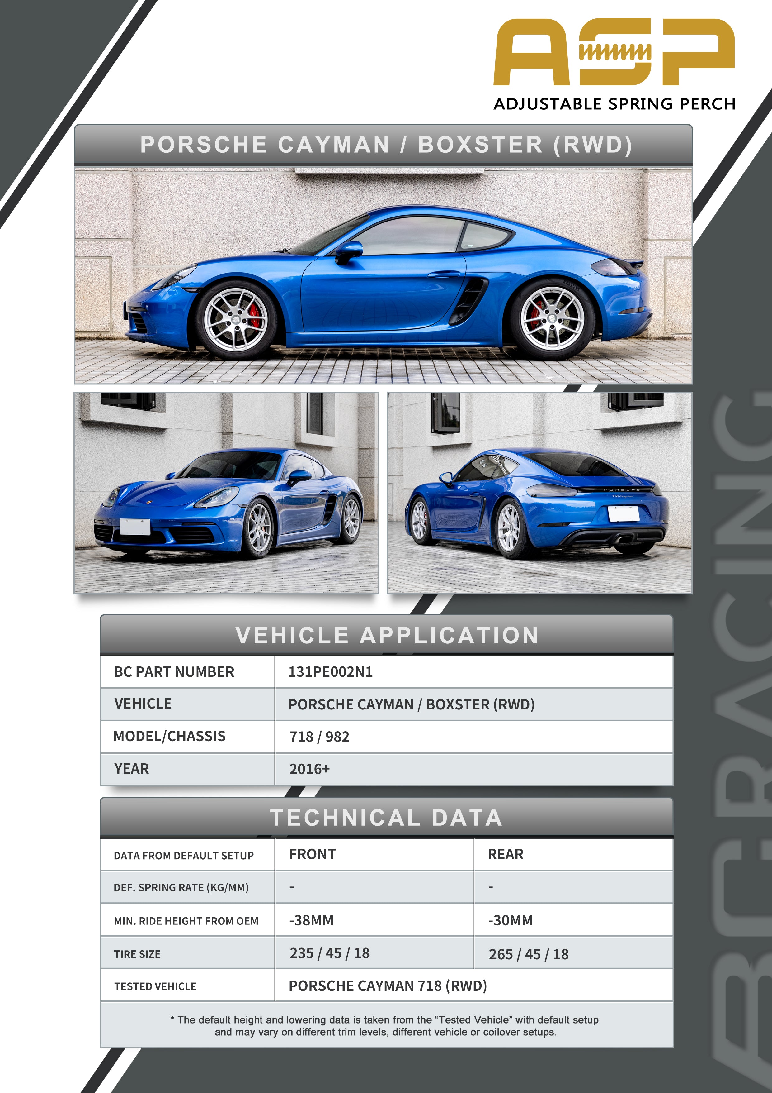 ASP Series: 16- Porsche Cayman/Boxster RWD (Without Front Camber)