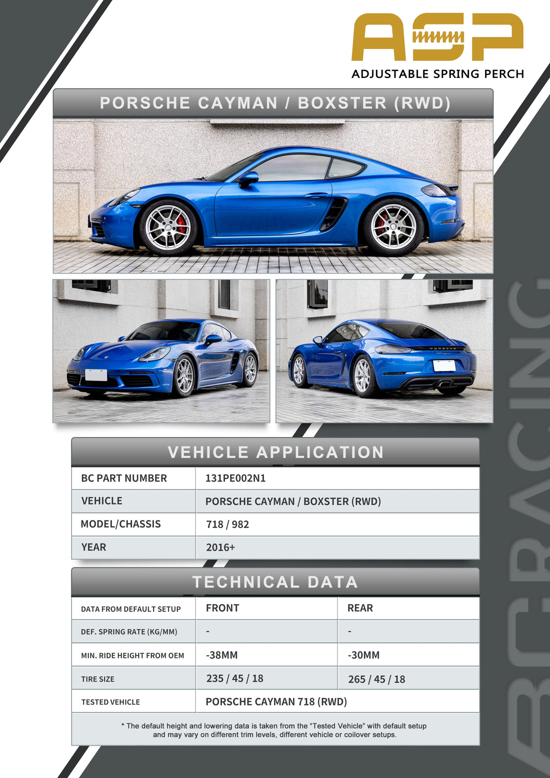 ASP Series: 16- Porsche Cayman/Boxster RWD (Without Front Camber)