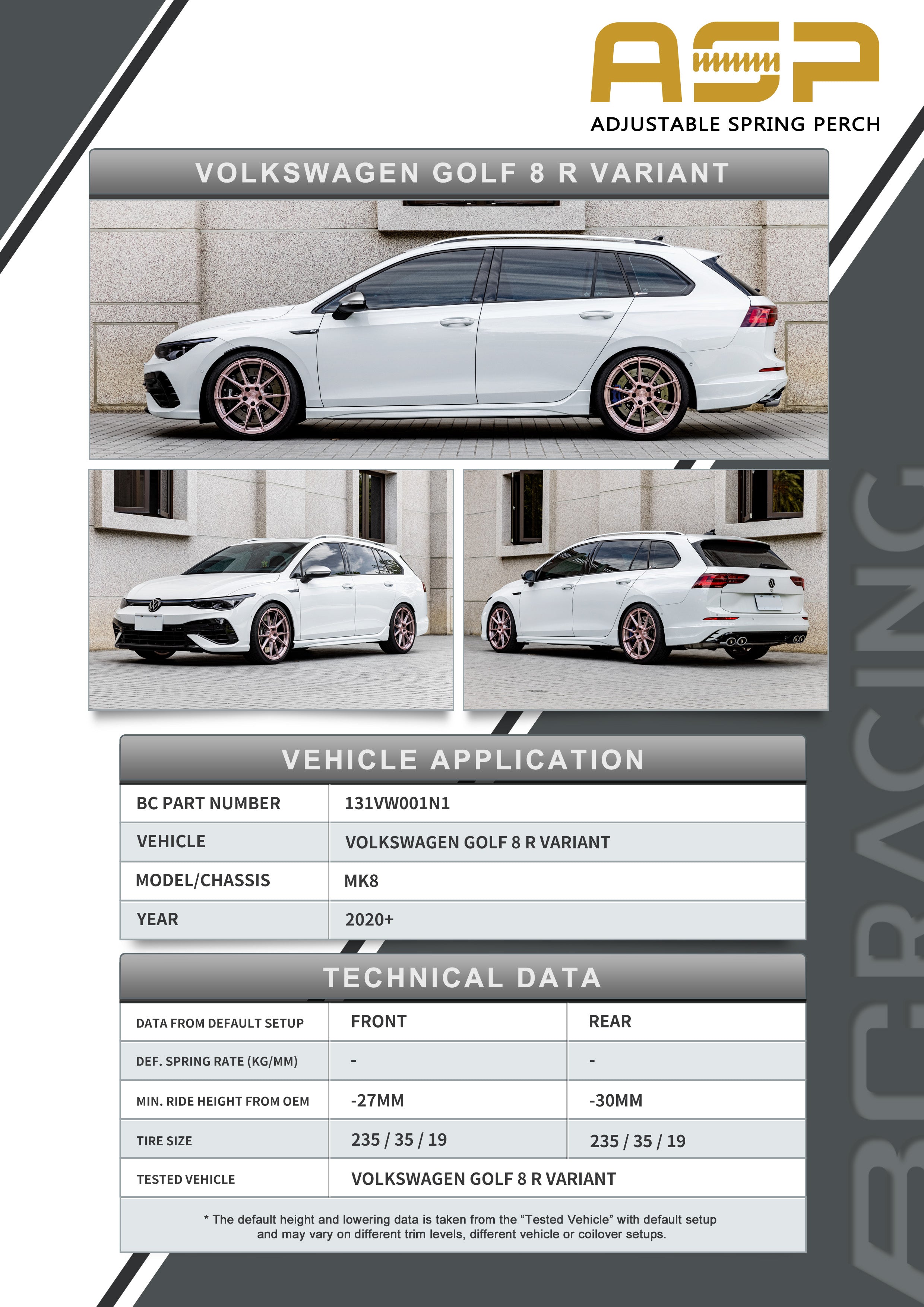 ASP Series: 20- VW Golf R (Without Front Camber)