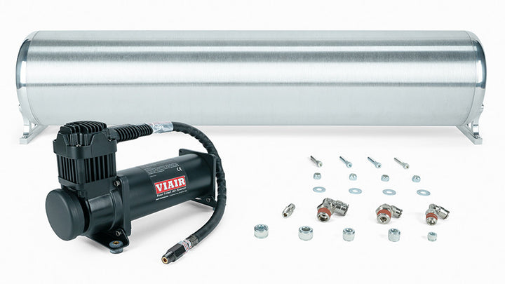 28" FLO Tank w/ Viair 444c black Compressor, 1/4" & 3/8" fittings and tank mounting hardware - 27769