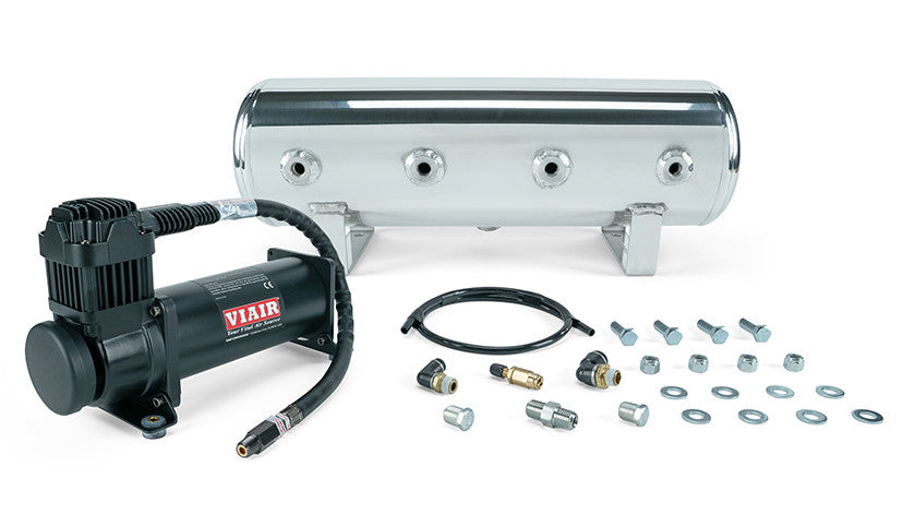 2.5 Gal. Polished Tank w/ Viair 444c black compressor, 1/4" & 3/8" fittings & tank mounting hardware - 27805