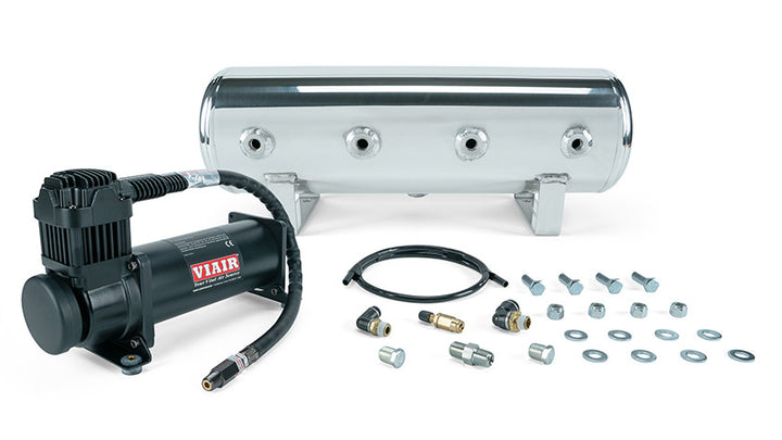 2.5 Gal. Polished Tank w/ Viair 444c black compressor, 1/4" & 3/8" fittings & tank mounting hardware - 27805