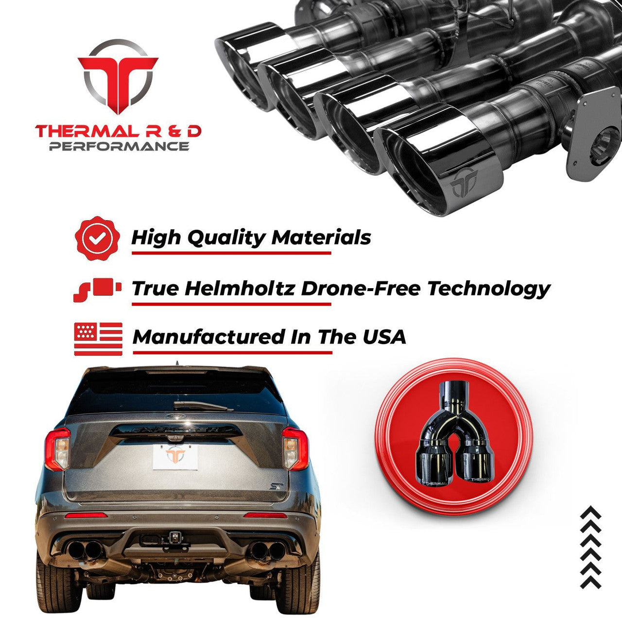 Thermal R&D Explorer ST 3" Cat-Back Exhaust System w/ Front Pipes - Black Coated Tips (2020-2026)