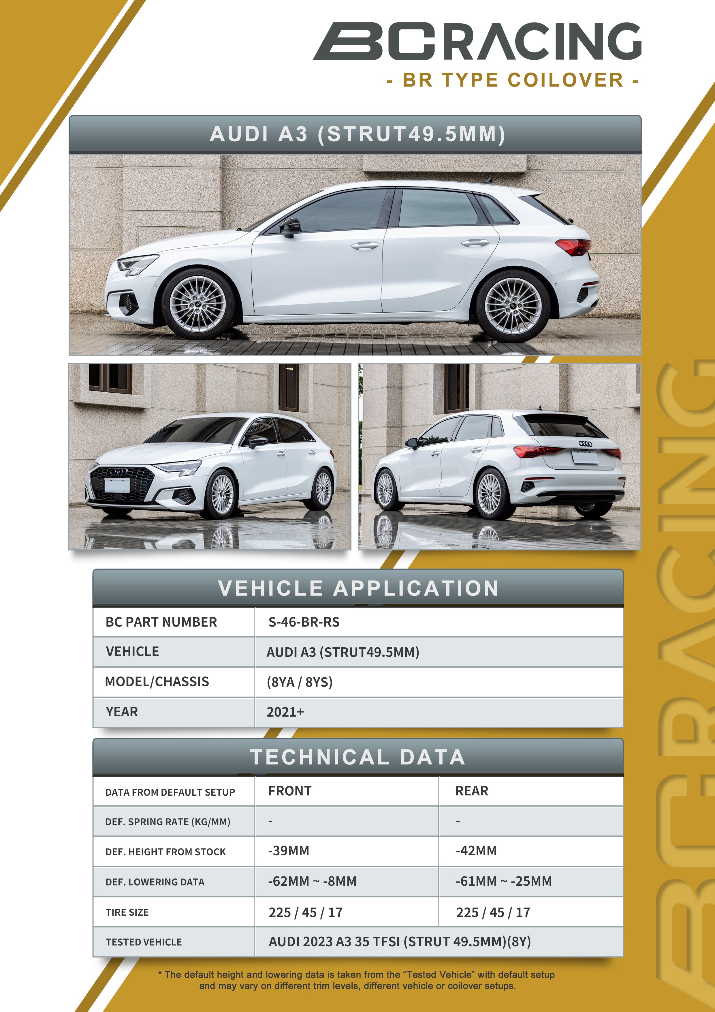 2021+ Audi A3 / S3 (8YA / 8YS - 49.5mm Front Strut)