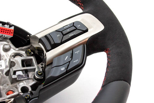 Steeda Q850 Mustang Loaded Alcantara Steering Wheel - Red Sightline (2018-2023)