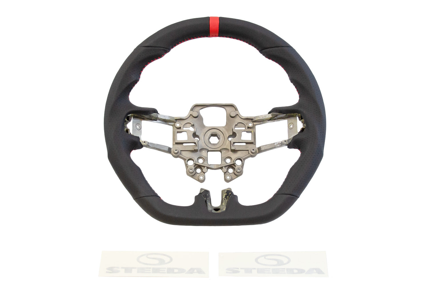 Steeda Mustang Black Perforated Leather Steering Wheel - Red Accents (2018-2023)