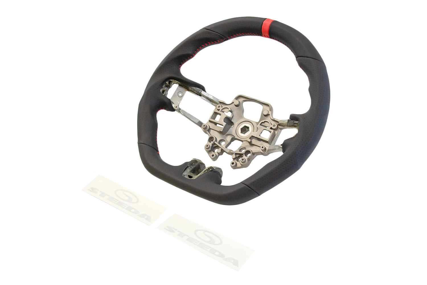 Steeda Mustang Black Perforated Leather Steering Wheel - Red Accents (2018-2023)
