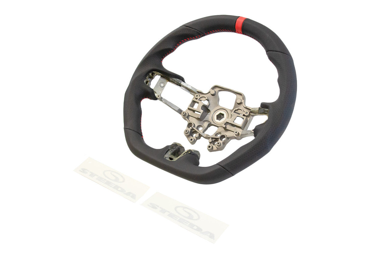Steeda Mustang Black Perforated Leather Steering Wheel - Red Accents (2018-2023)