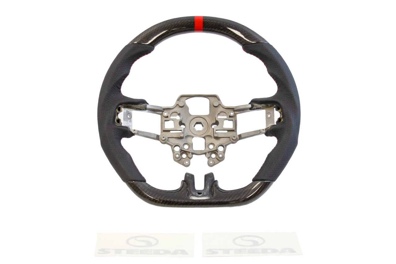 Steeda Mustang Carbon Fiber/Leather Steering Wheel - Red Stitching/Red Sightline (2018-2023)