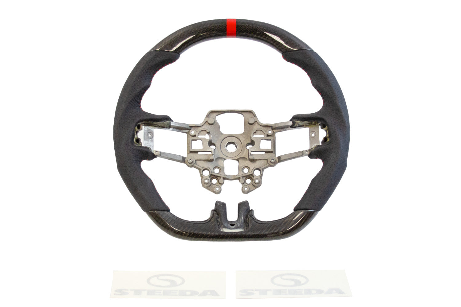 Steeda Mustang Carbon Fiber/Leather Steering Wheel - Red Stitching/Red Sightline (2018-2023)