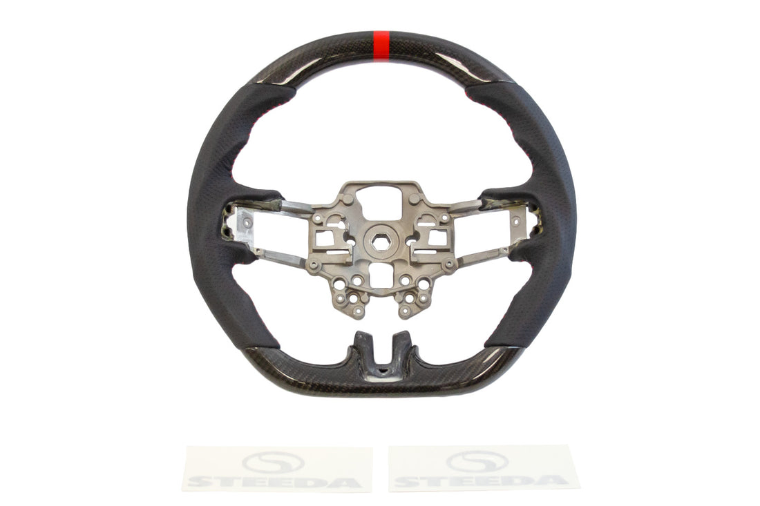 Steeda Mustang Carbon Fiber/Leather Steering Wheel - Red Stitching/Red Sightline (2018-2023)