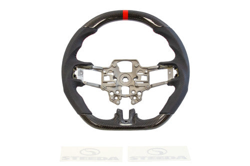 Steeda Mustang Carbon Fiber/Leather Steering Wheel - Red Stitching/Red Sightline (2018-2023)
