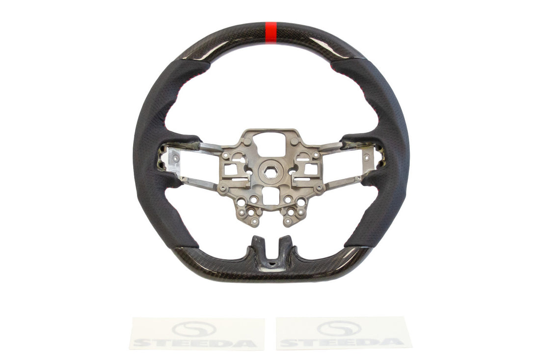 Steeda Mustang Carbon Fiber/Leather Steering Wheel - Red Stitching/Red Sightline (2018-2023)